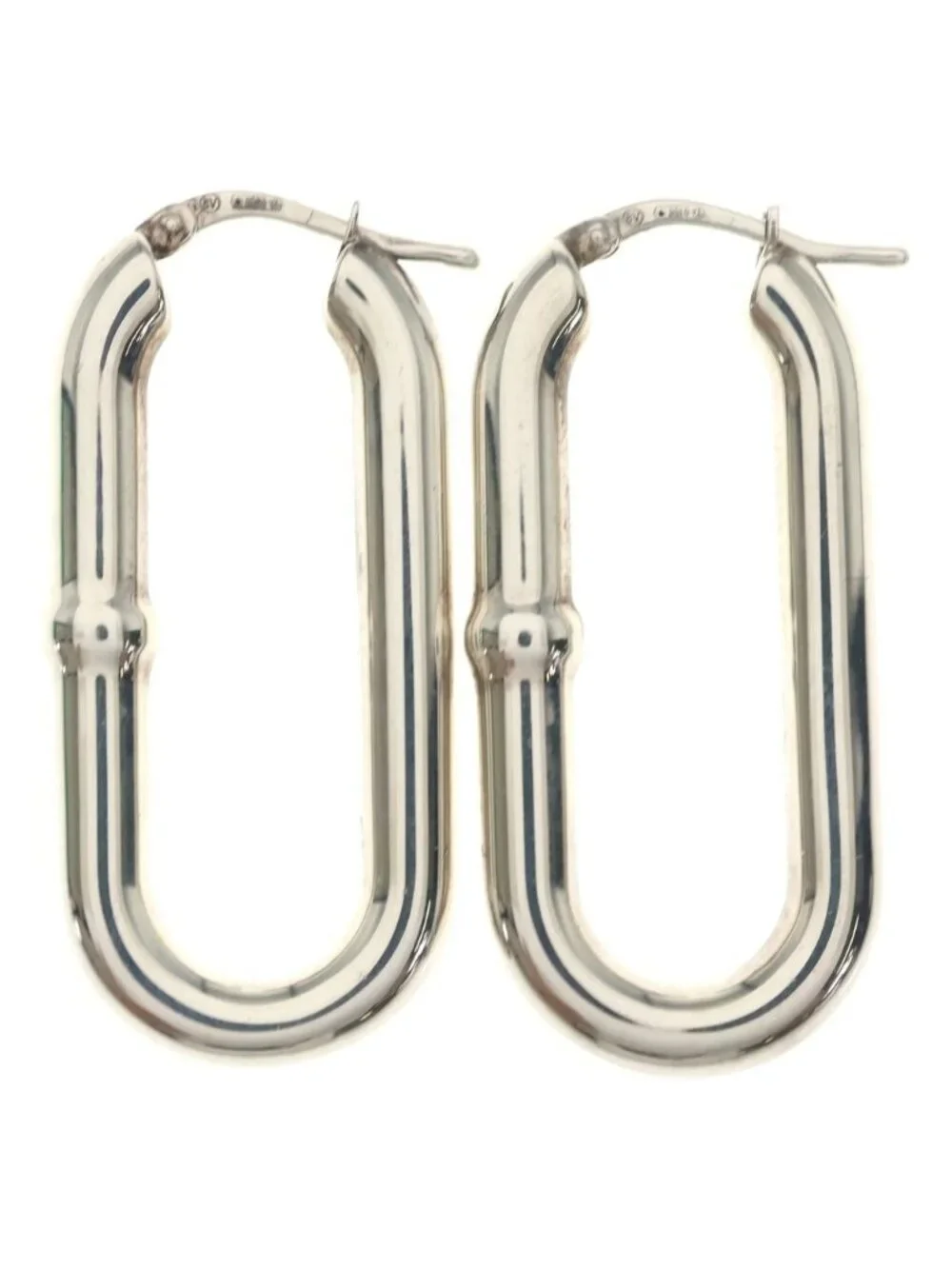 Bottega Veneta Oval Chain Hoop Earrings Silver